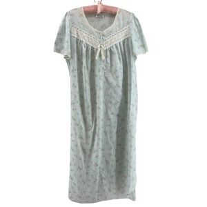 VTG Coquette Nightgown Floral Dainty Sweet Light‎ Blue Short Sleeve Lace Trim